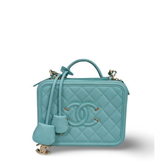 Chanel Caviar Large Sky Blue Vanity Case