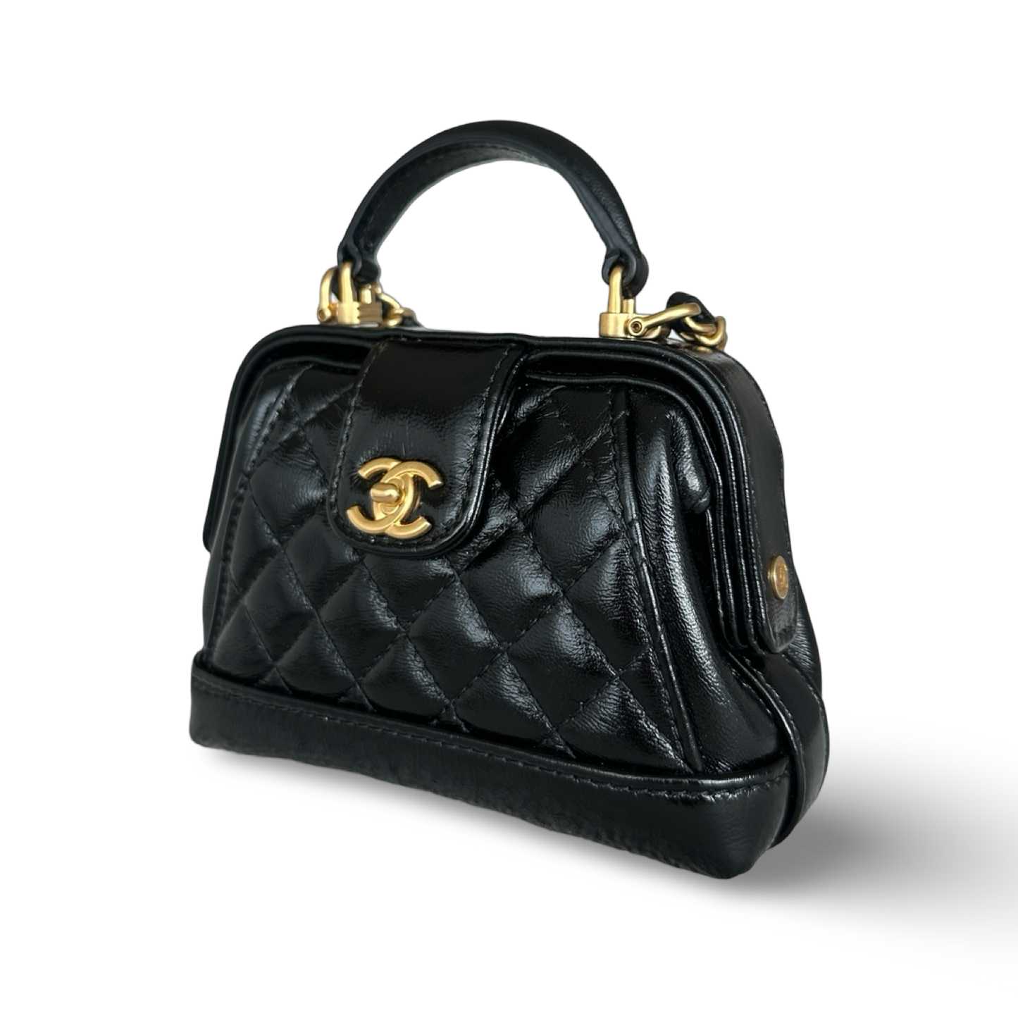 Chanel Mini 經典亮面小羊皮醫生包 - 黑色 / 金釦