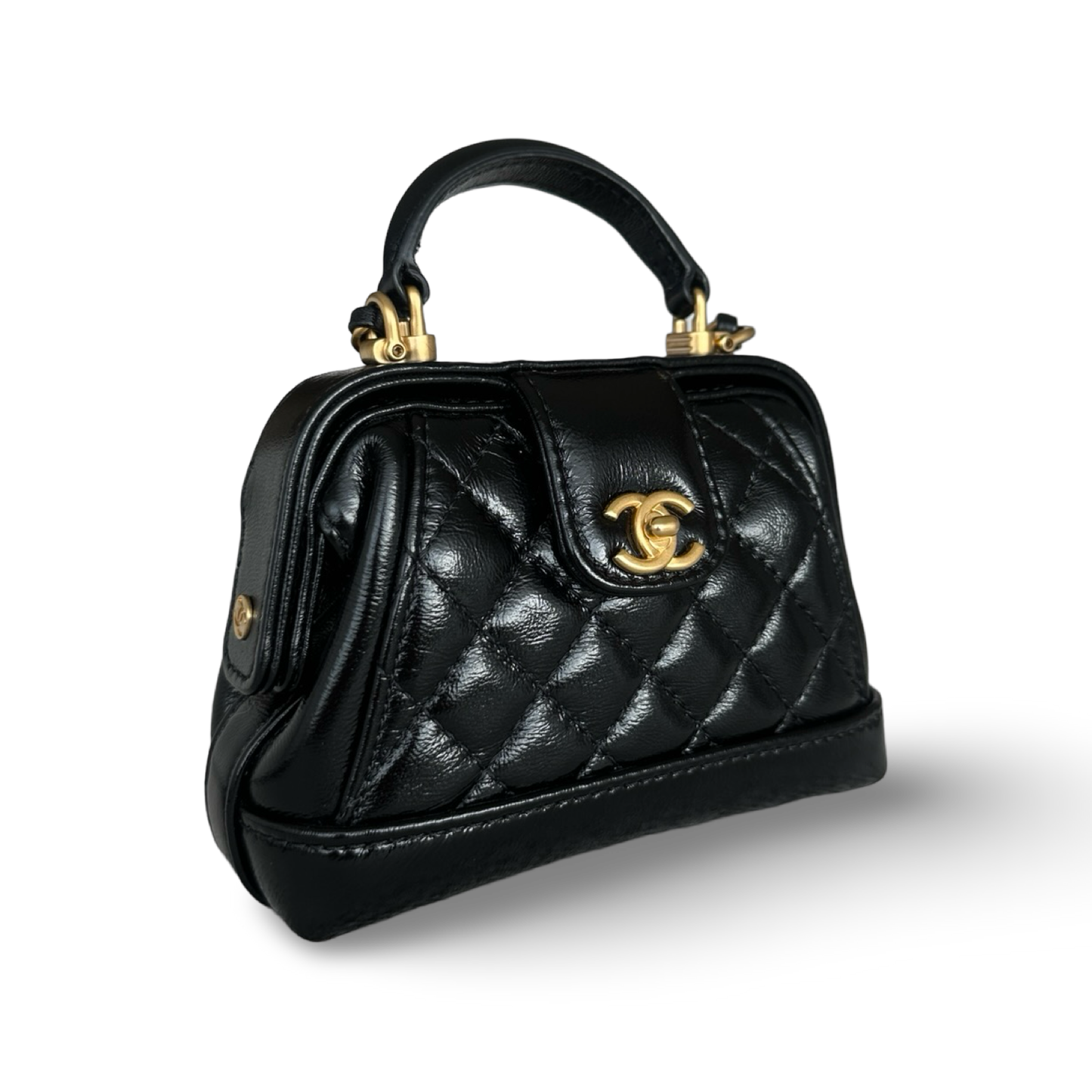 Chanel Mini 經典亮面小羊皮醫生包 - 黑色 / 金釦