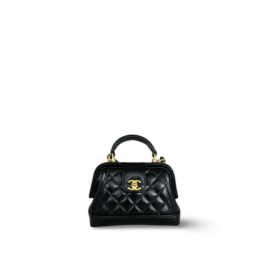Chanel Mini 經典亮面小羊皮醫生包 - 黑色 / 金釦