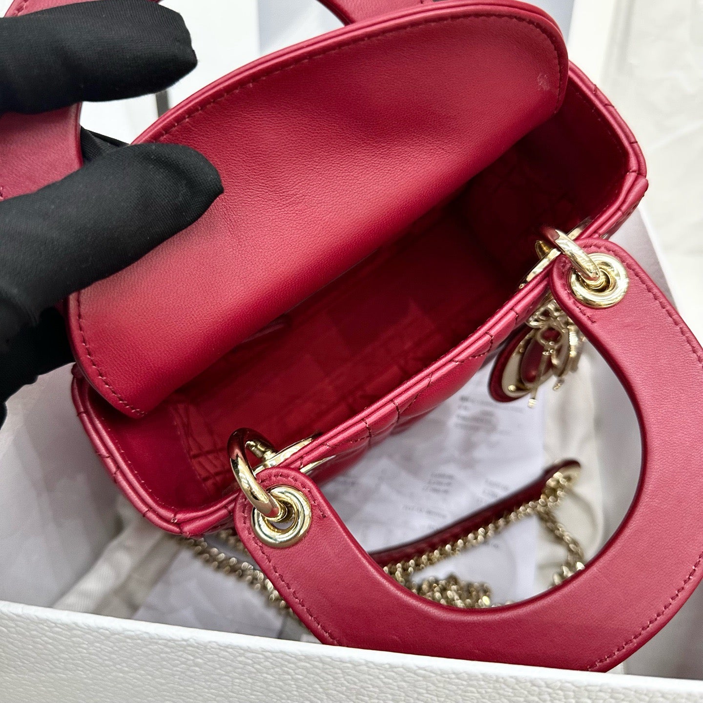 Dior Cannage Lambskin Mini Lady Bag- GHW / Red