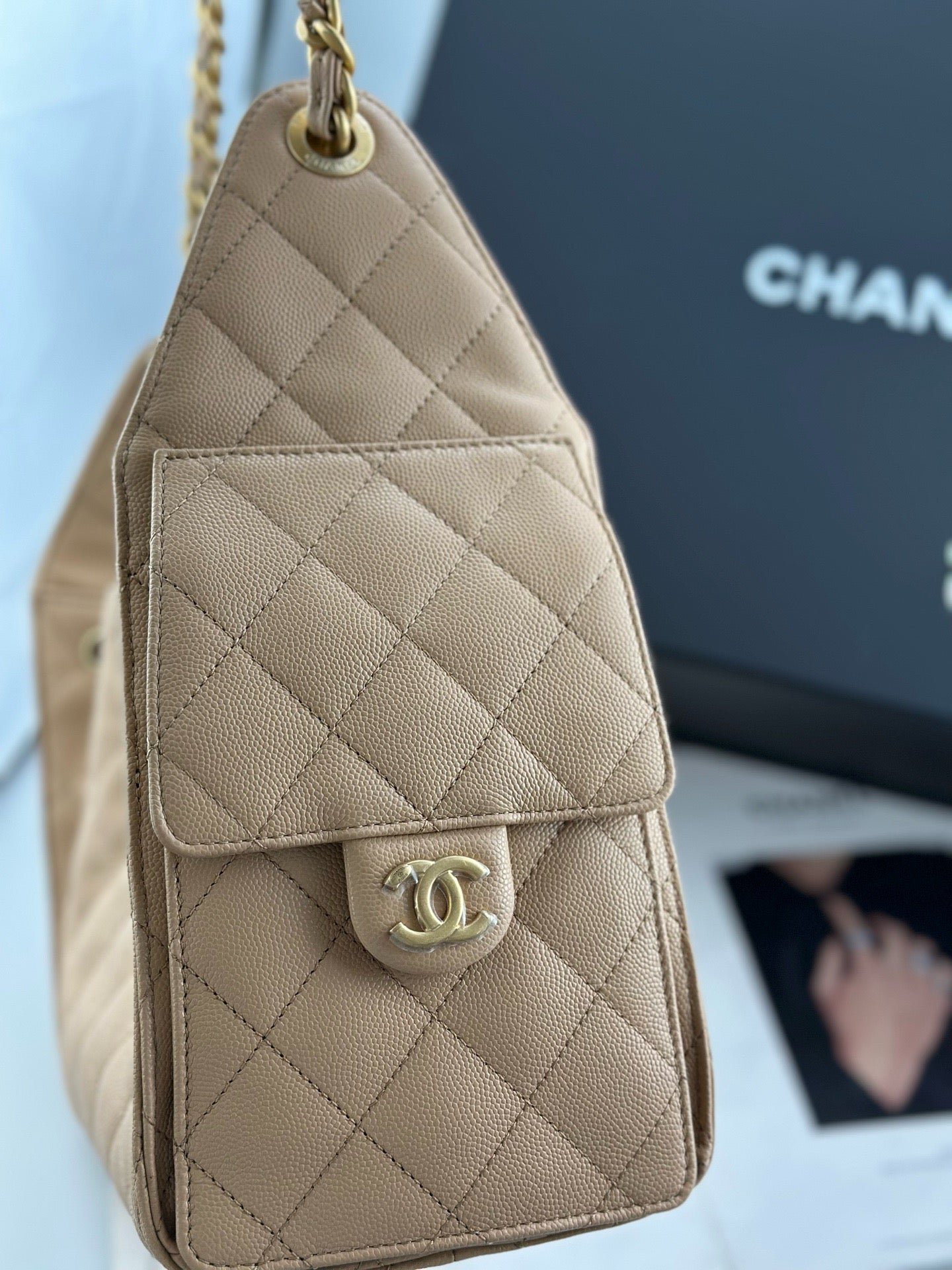 Chanel Quilted Caviar Small 25 Bag - GHW / Beige