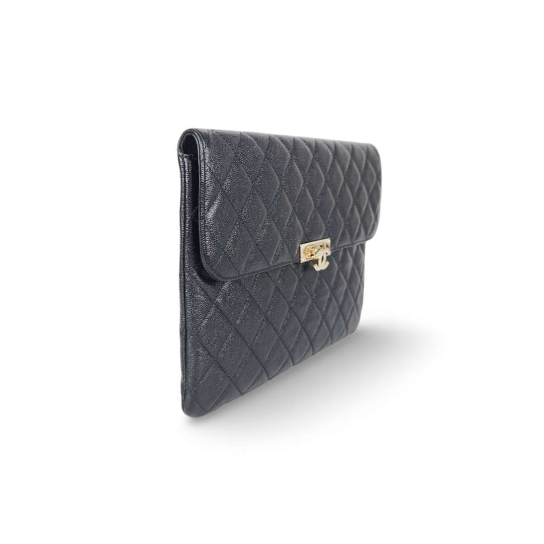 Chanel Quilted Caviar CC Flap Clutch - GHW / Black
