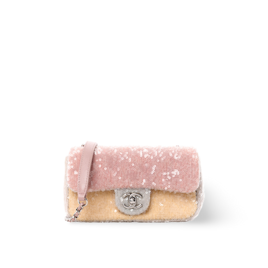 Chanel Quilted Sequin Small Waterfall Flap - SHW / Pink / Blue / Yellow