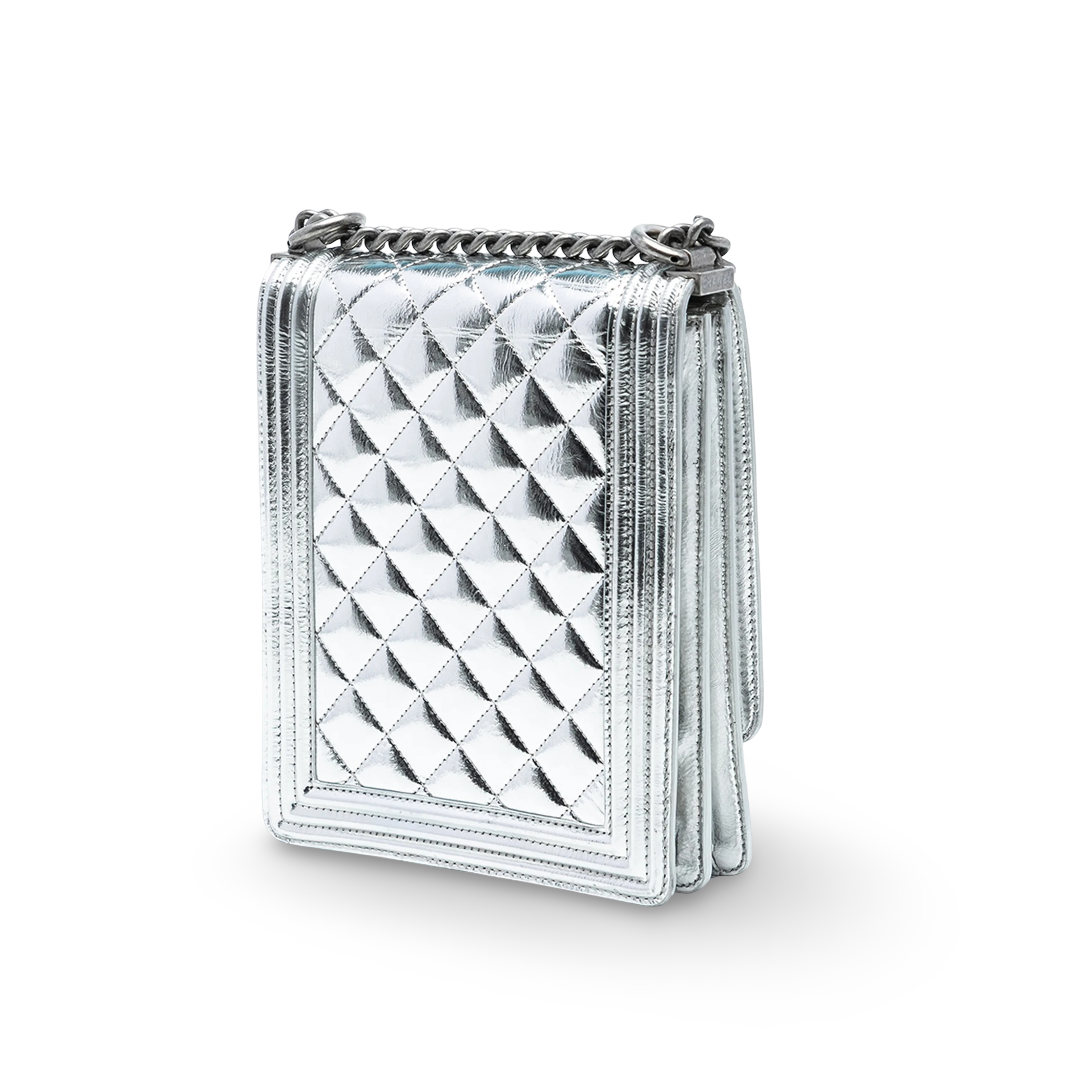 Chanel Quilted Patent South North Boy - GHW / Sliver