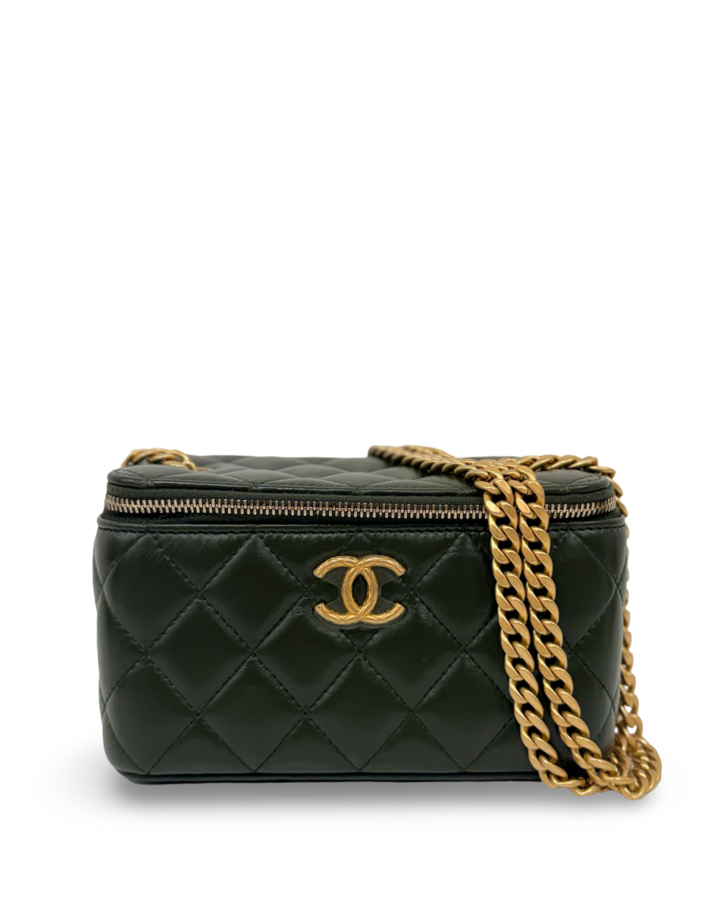 Chanel Quilted Lambskin Small Vanity Case - GHW / Olive Green
