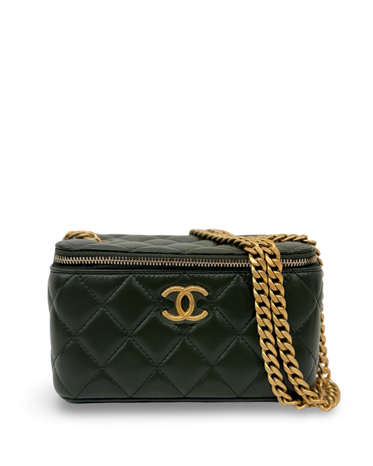 Chanel Quilted Lambskin Small Vanity Case - GHW / Olive Green