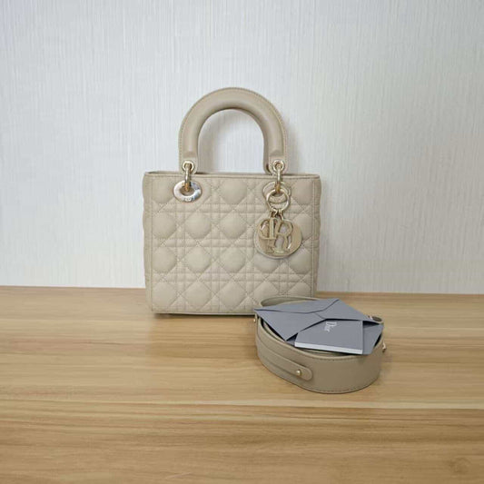 Dior Quilled Lambskin Small ABC Dior Lady Bag - GHW / Beige
