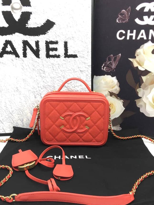 Chanel Quilited Cavair Small Vaint Case - GHW / Light Pink