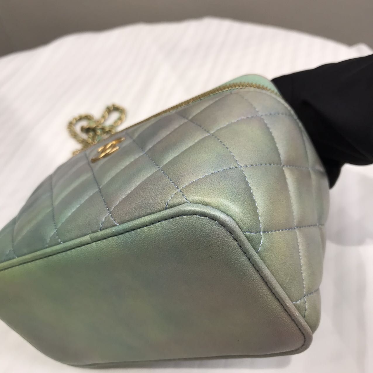 Chanel Quilted Lambskin Tophandle Small Vanity Box - GHW / Blue/Green