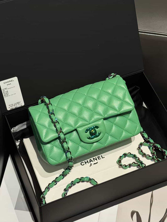 Chanel QuiltedLambskin  Mini Rectangular Flap - Iridescent / Green Blue