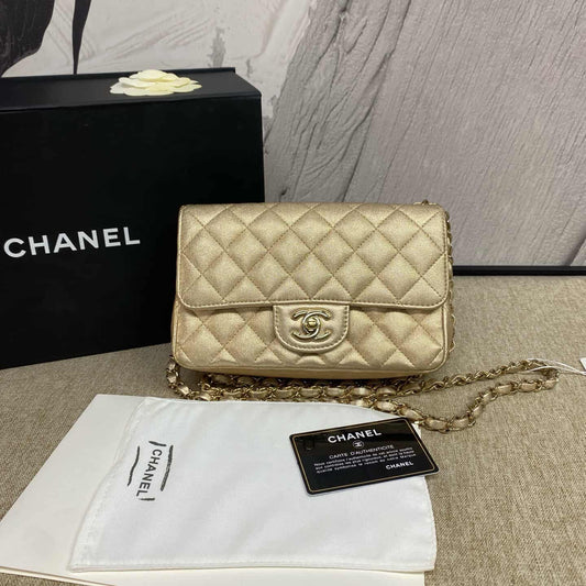 Chanel Quilted Caviar Mini Rectangular Single Flap Bag - GHW / Gold
