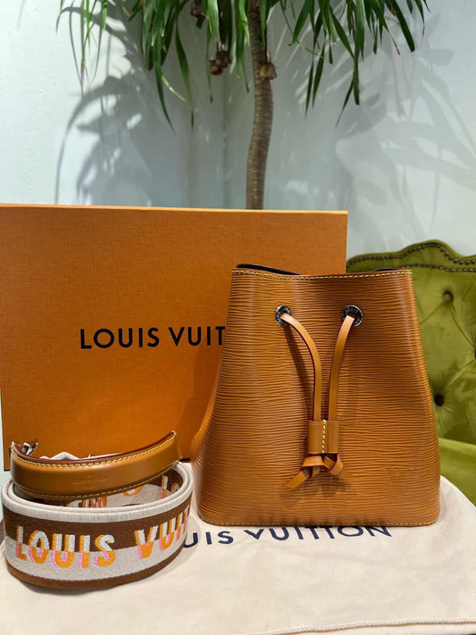 Louis Vuitton Epi BB Neo Neo Bucket Bag With Logo Jacquard Strap - GHW / Brown