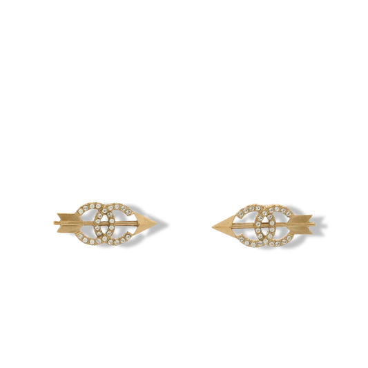 Chanel 19K CC Logo Arrow Crystal Earrings- GHW