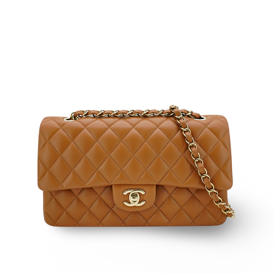 Chanel Quilted Lambskin Medium Double Flap - GHW/ Caramel