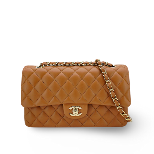 Chanel Quilted Lambskin Medium Double Flap - GHW/ Caramel