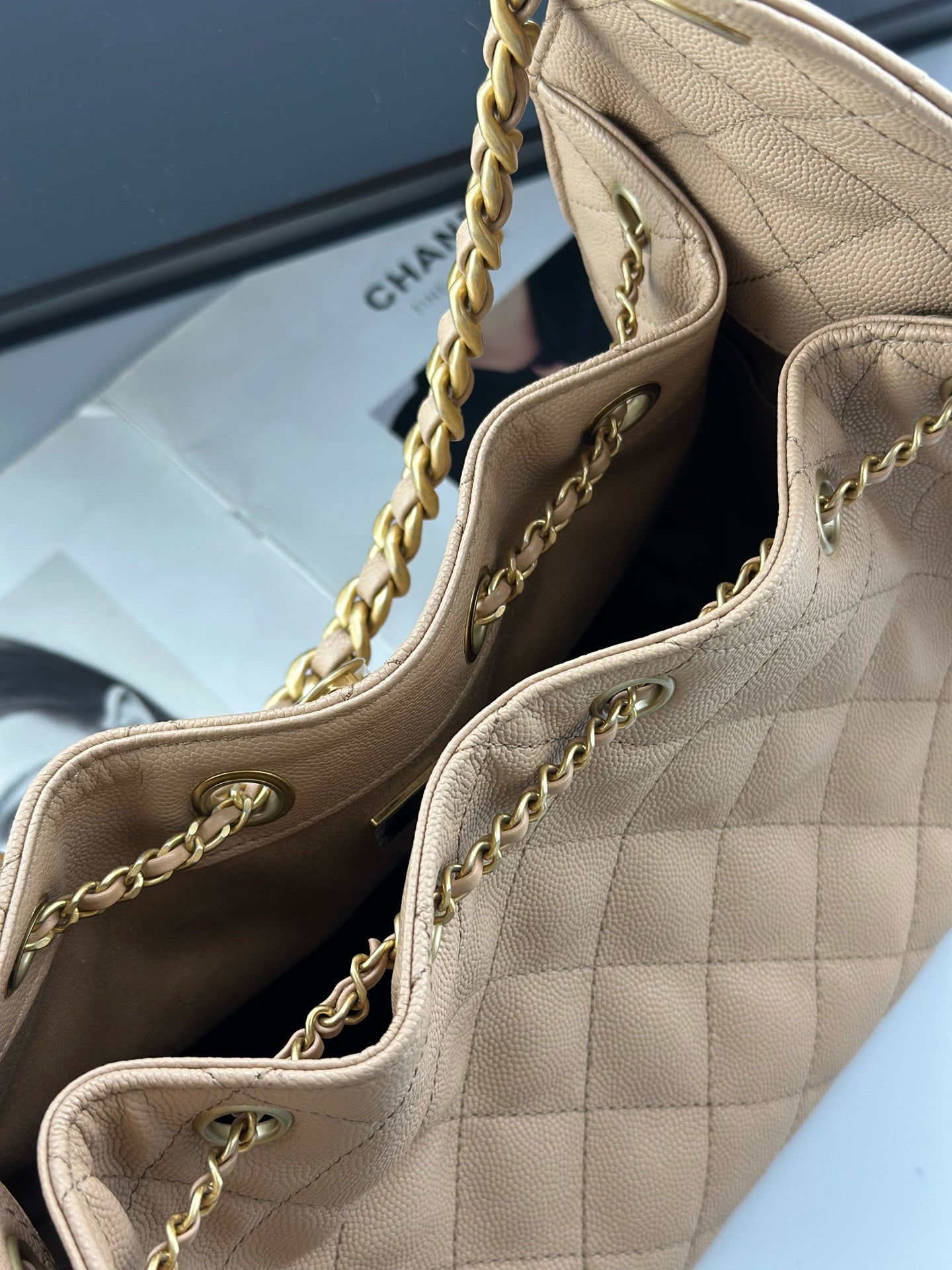 Chanel Quilted Caviar Small 25 Bag - GHW / Beige