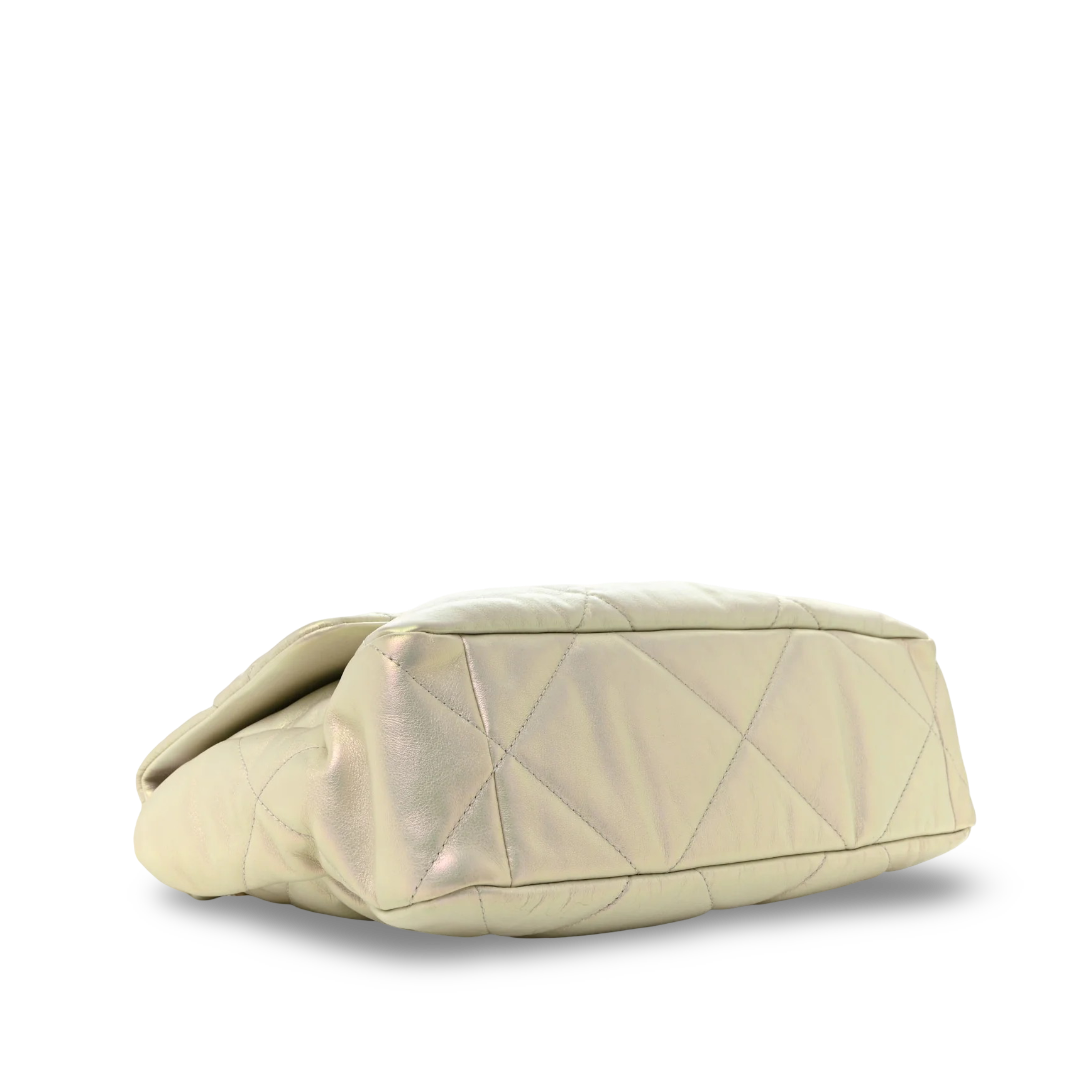 Chanel Quilted Calfskin Iridescent Medium 19Bag - GHW/White