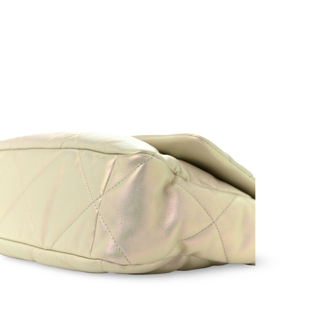 Chanel Quilted Calfskin Iridescent Medium 19Bag - GHW/White