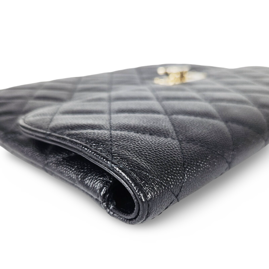 Chanel Quilted Caviar CC Flap Clutch - GHW / Black