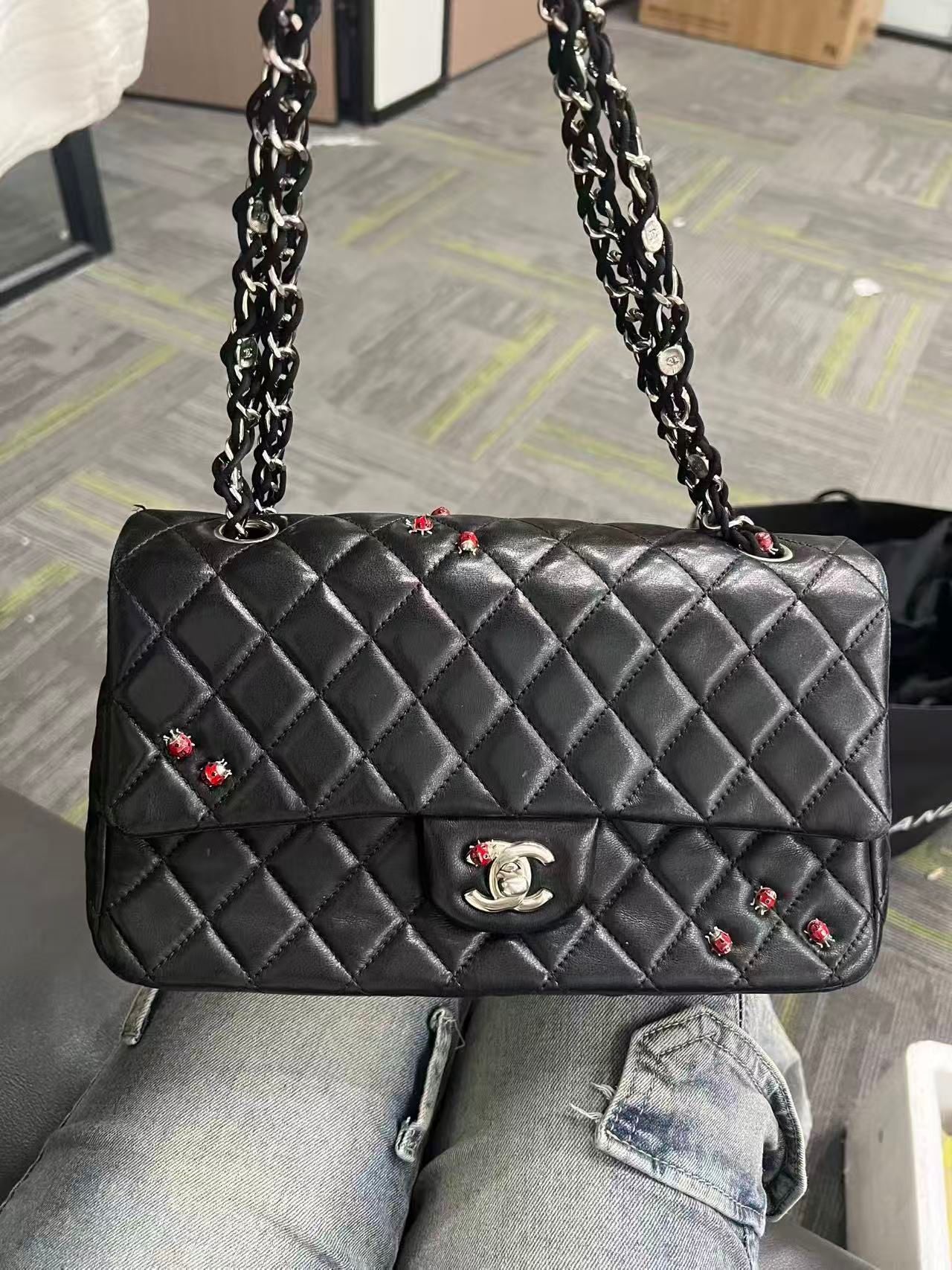 Chanel Quilted Lambskin Ladybug Mini Rectangular Single Flap Bag - SHW / Black