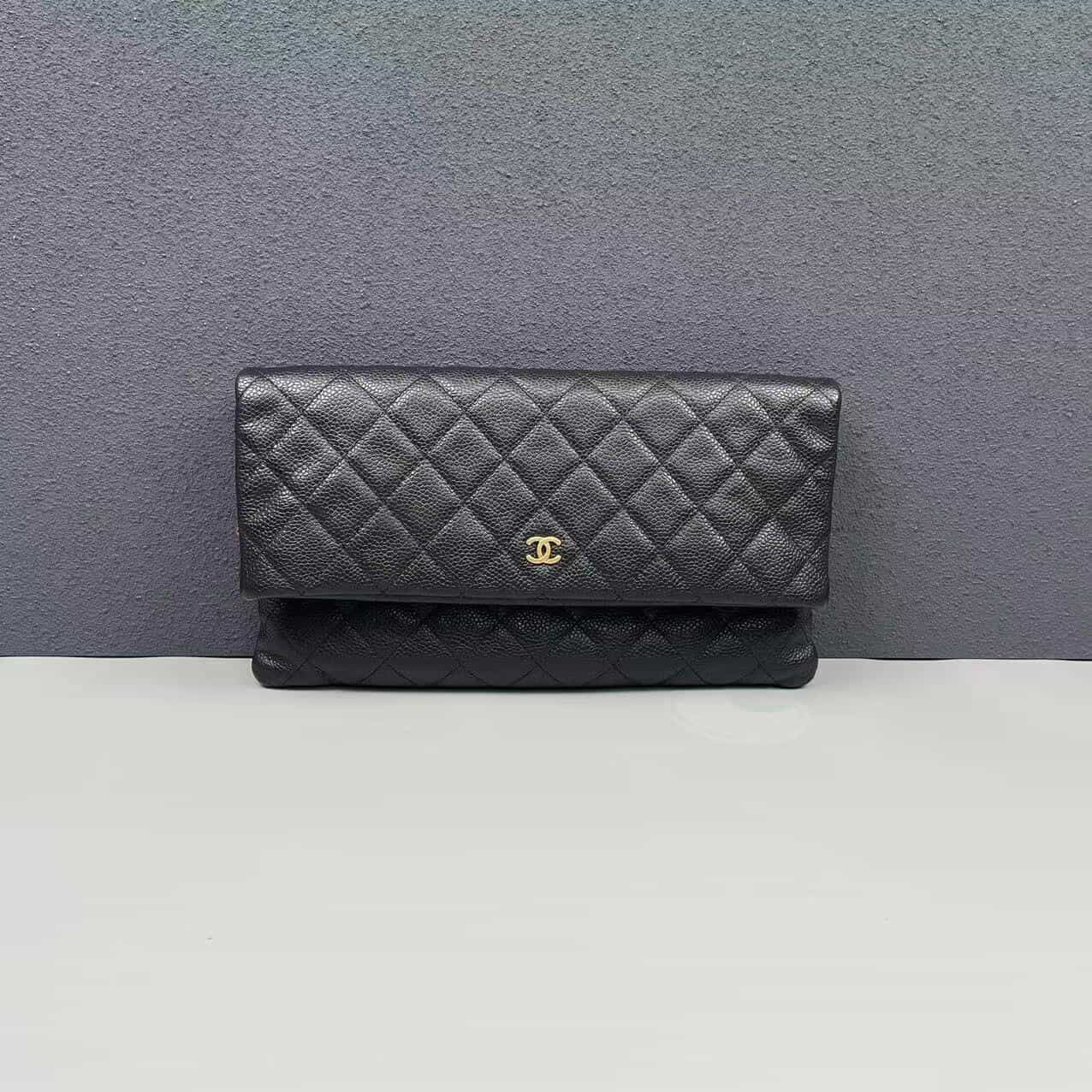 Chanel Quilted Caviar CC Beauty Clutch - GHW / Black