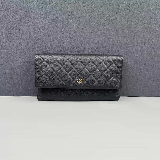 Chanel Quilted Caviar CC Beauty Clutch - GHW / Black