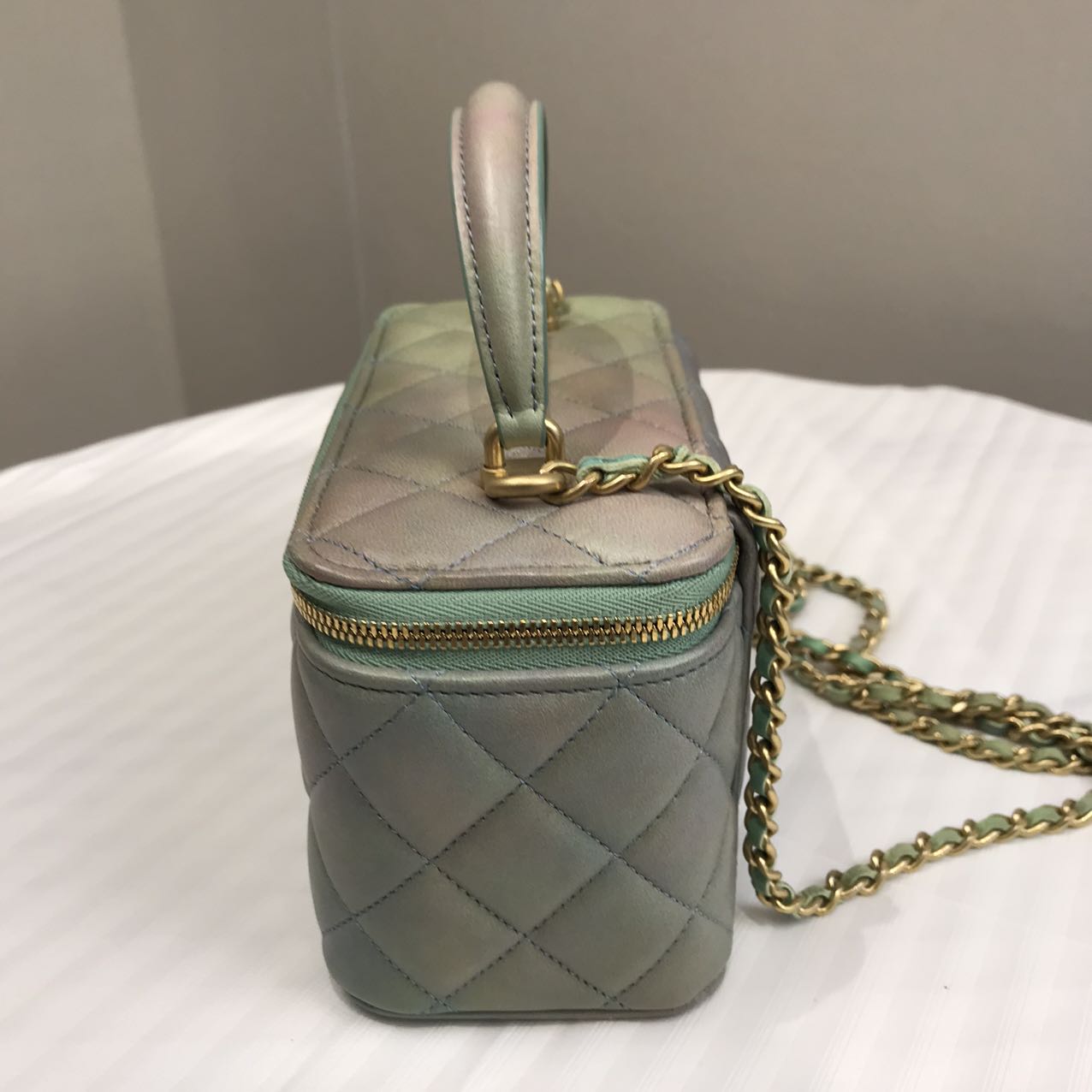 Chanel Quilted Lambskin Tophandle Small Vanity Box - GHW / Blue/Green