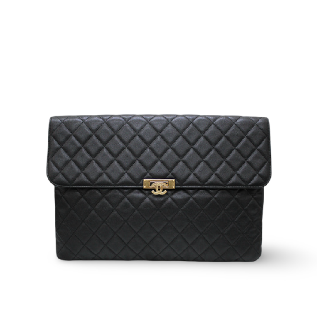 Chanel Quilted Caviar CC Flap Clutch - GHW / Black