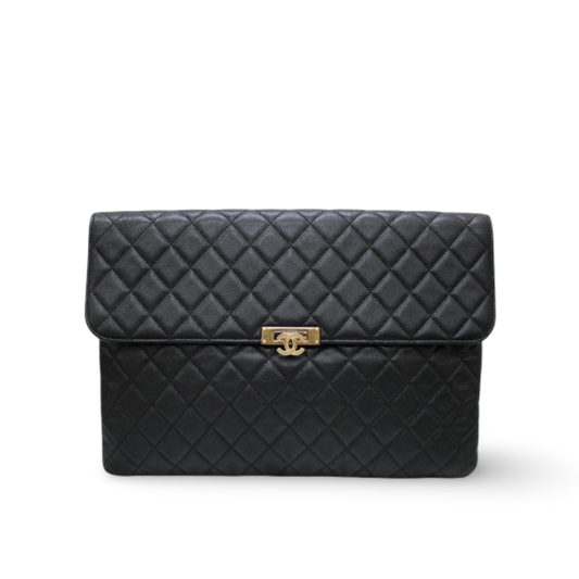Chanel Quilted Caviar CC Flap Clutch - GHW / Black