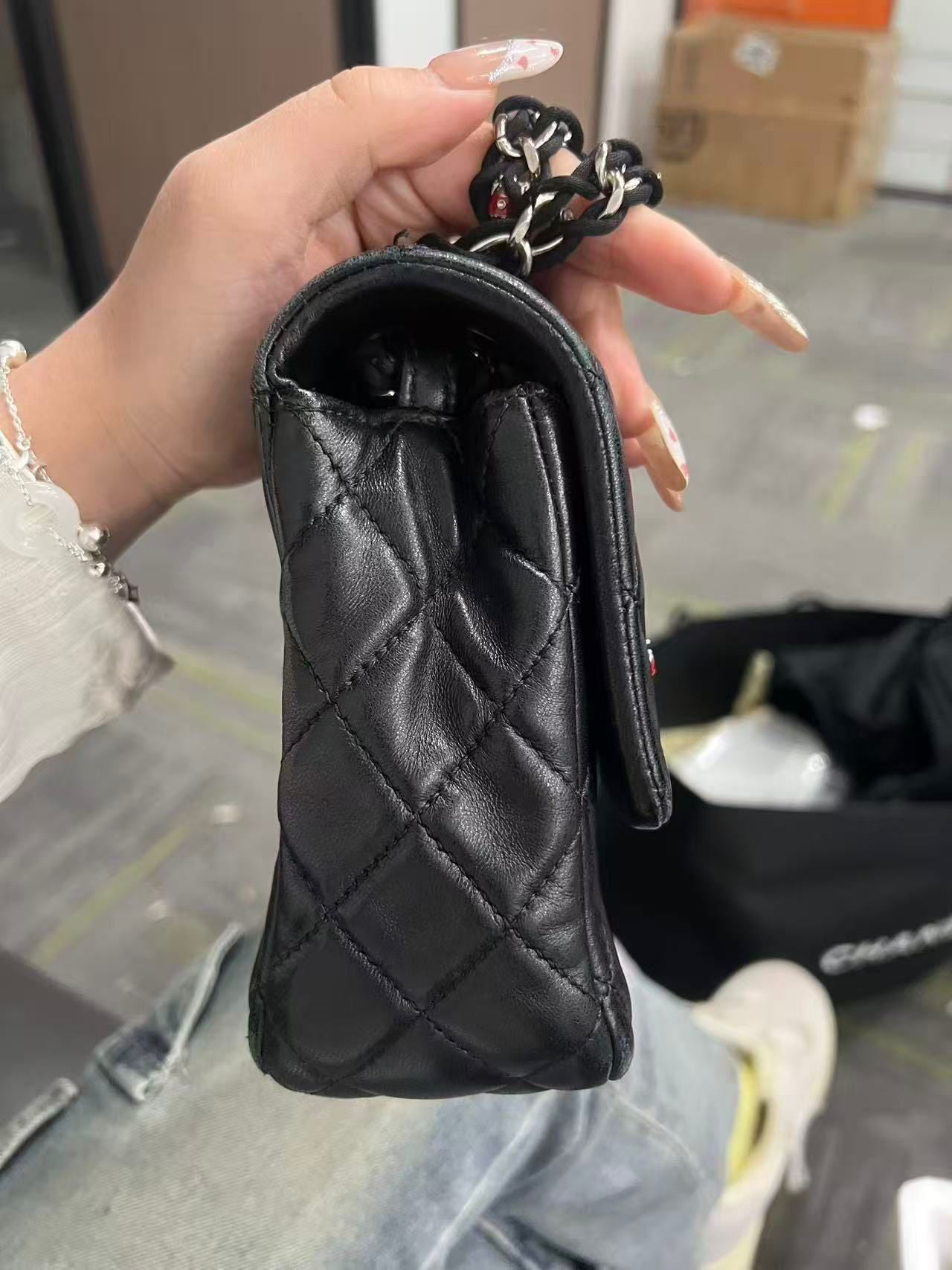 Chanel Quilted Lambskin Ladybug Mini Rectangular Single Flap Bag - SHW / Black