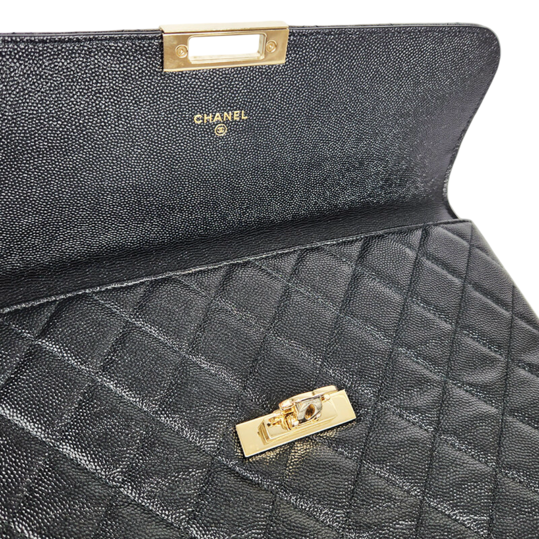 Chanel Quilted Caviar CC Flap Clutch - GHW / Black