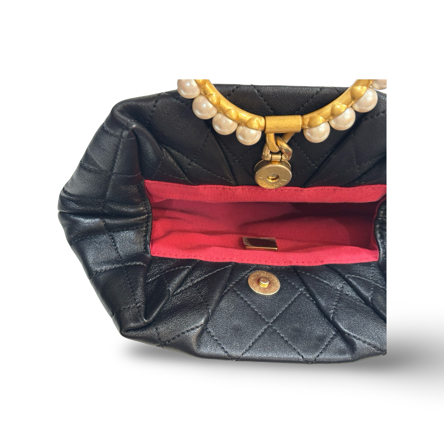 Chanel Classic Lambskin Clutch with Pearl handle Black