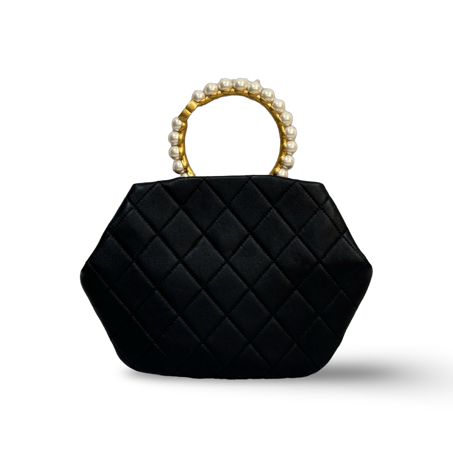 Chanel Classic Lambskin Clutch with Pearl handle Black