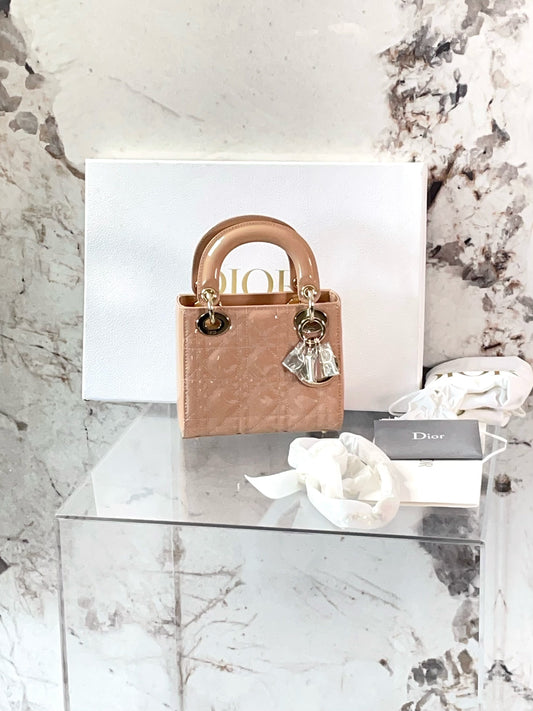 Dior Patent Mini Dior Bag - GHW/ Beige