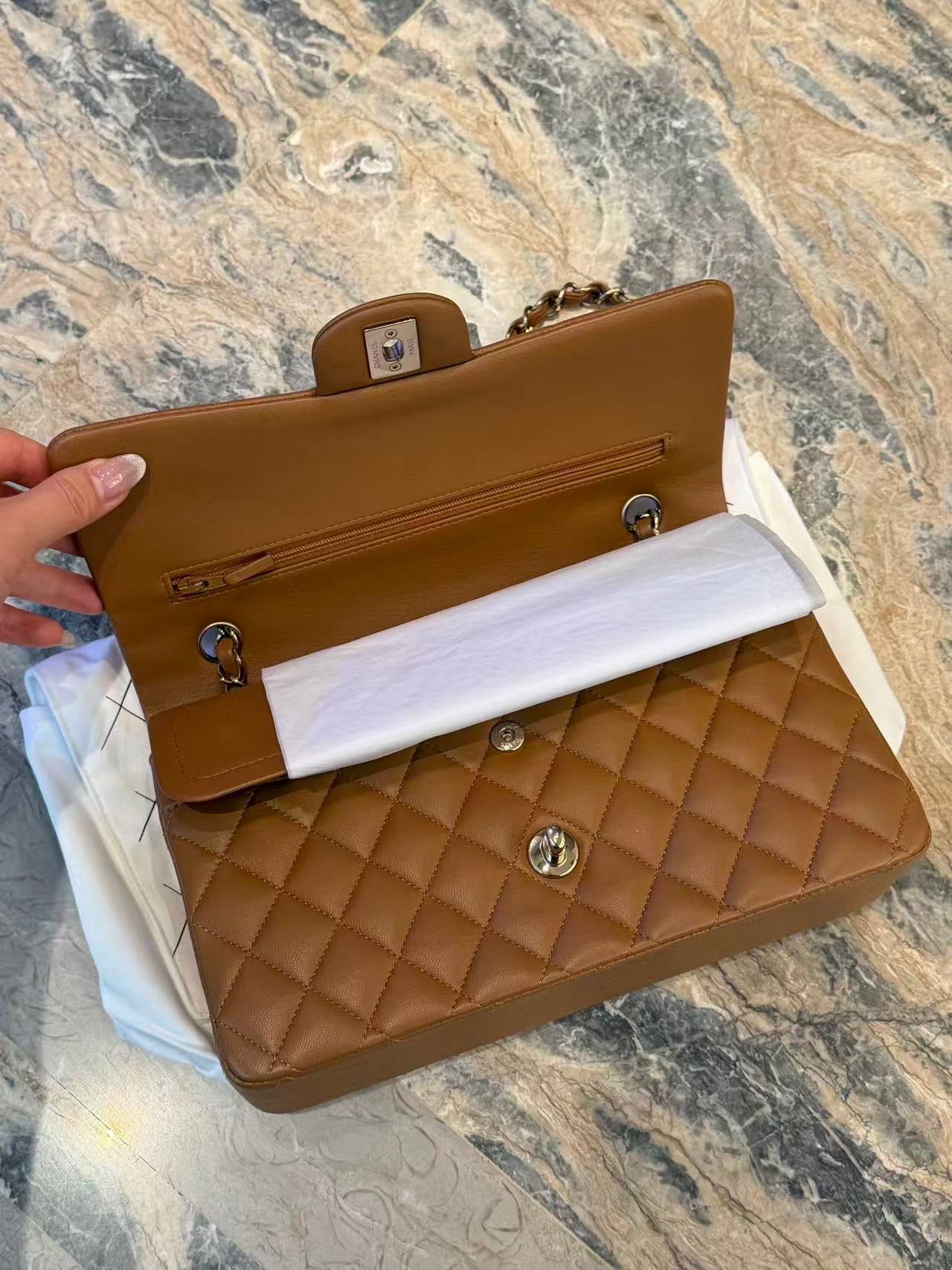 Chanel Quilted Lambskin Medium Double Flap - GHW/ Carmel