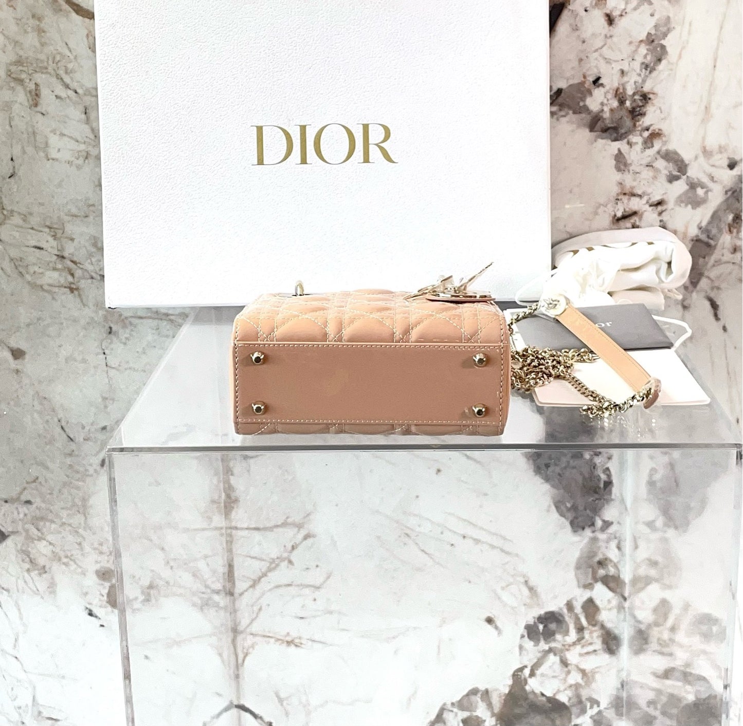 Dior Patent Mini Dior Bag - GHW/ Beige