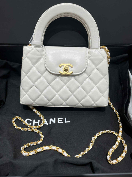 Chanel Quilted Calfskin Medium Kelly Bag - GHW / White