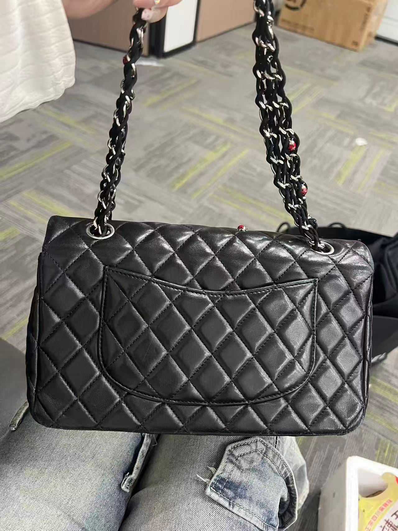 Chanel Quilted Lambskin Ladybug Mini Rectangular Single Flap Bag - SHW / Black