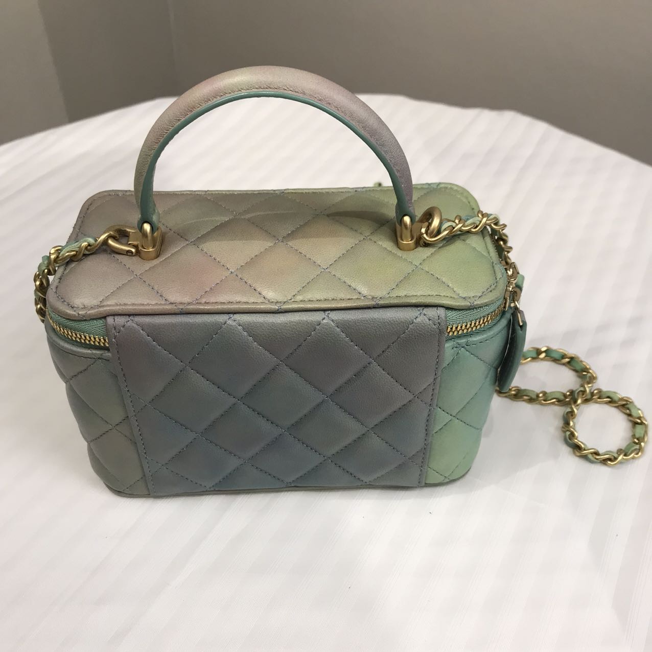 Chanel Quilted Lambskin Tophandle Small Vanity Box - GHW / Blue/Green