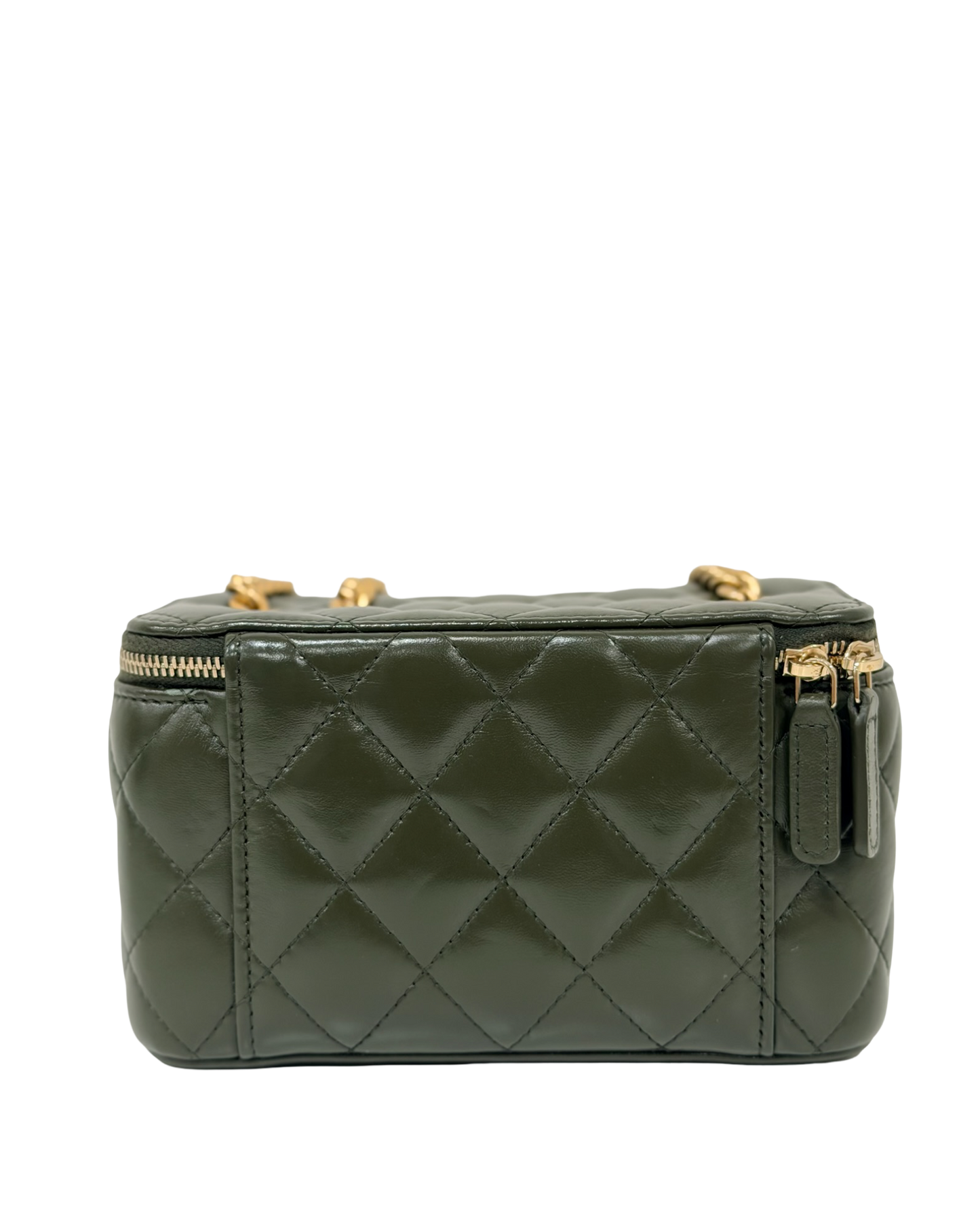 Chanel Quilted Lambskin Small Vanity Case - GHW / Olive Green