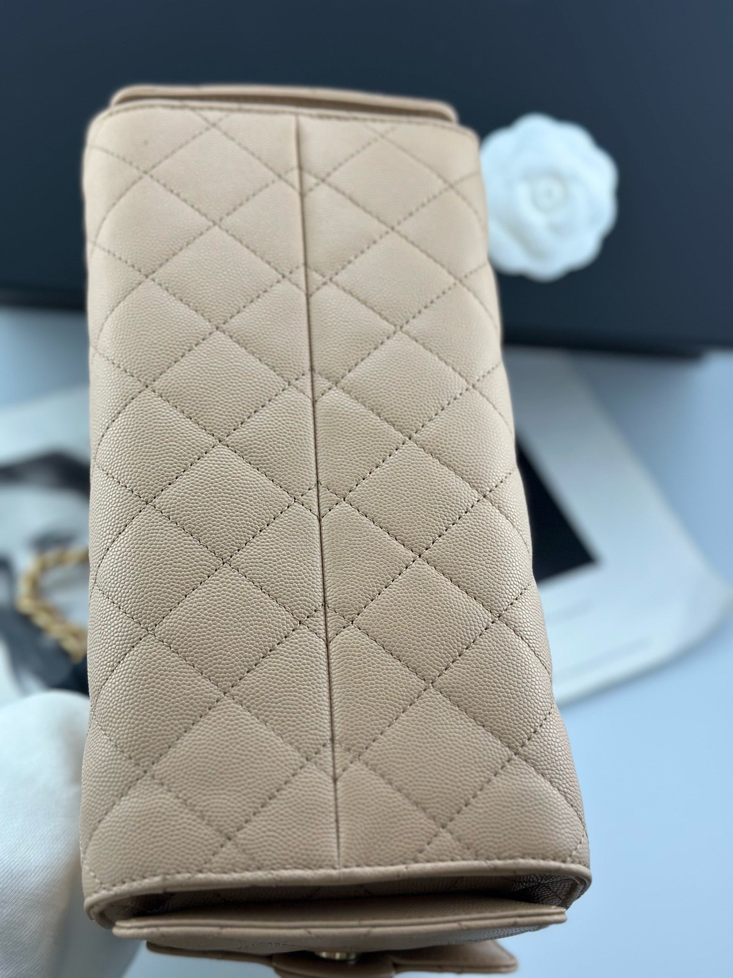 Chanel Quilted Caviar Small 25 Bag - GHW / Beige