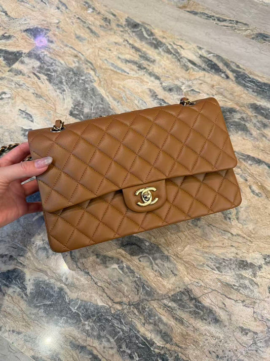 Chanel Quilted Lambskin Medium Double Flap - GHW/ Carmel