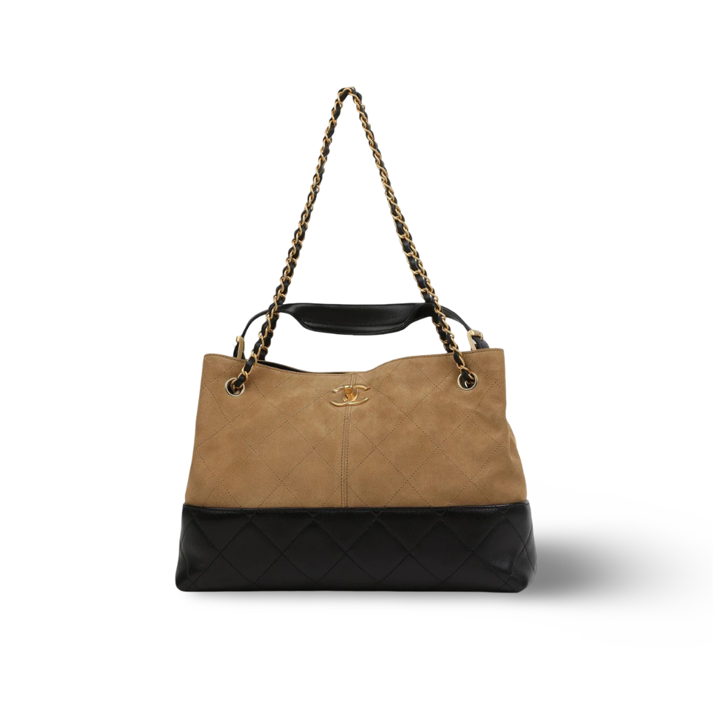 Chanel Suede Calfskin and Shiny Lambskin Small Tote bag - GHW / Brown Black