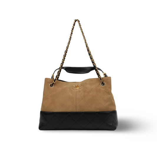 Chanel Suede Calfskin and Shiny Lambskin Small Tote bag - GHW / Brown Black