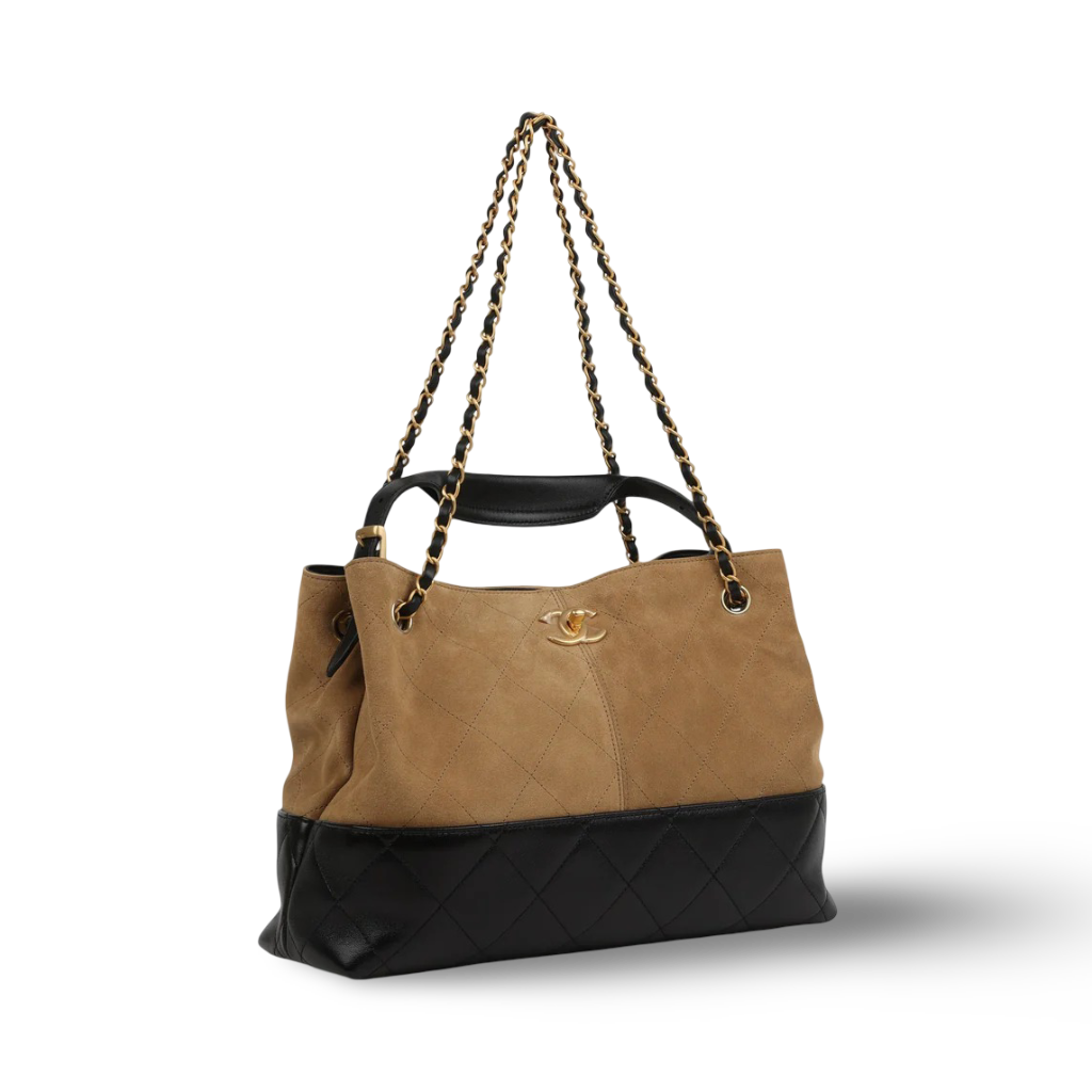 Chanel Suede Calfskin and Shiny Lambskin Small Tote bag - GHW / Brown Black