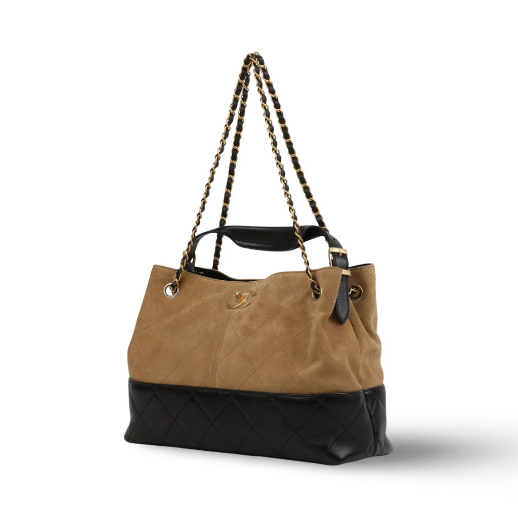 Chanel Suede Calfskin and Shiny Lambskin Small Tote bag - GHW / Brown Black