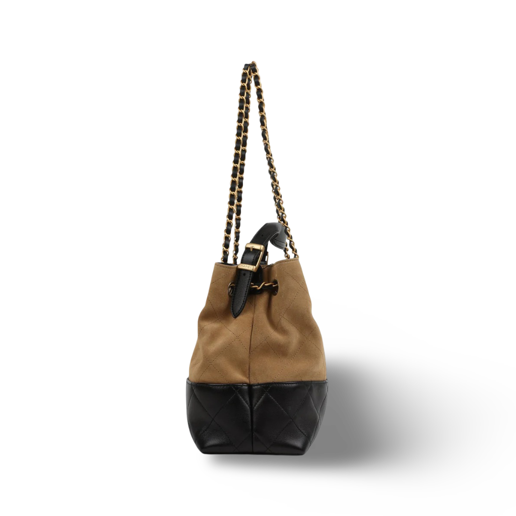 Chanel Suede Calfskin and Shiny Lambskin Small Tote bag - GHW / Brown Black
