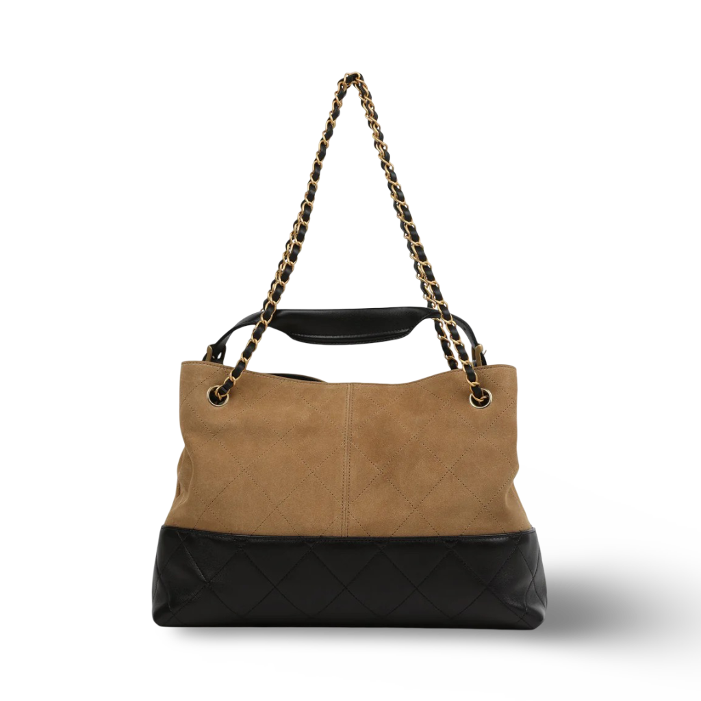 Chanel Suede Calfskin and Shiny Lambskin Small Tote bag - GHW / Brown Black
