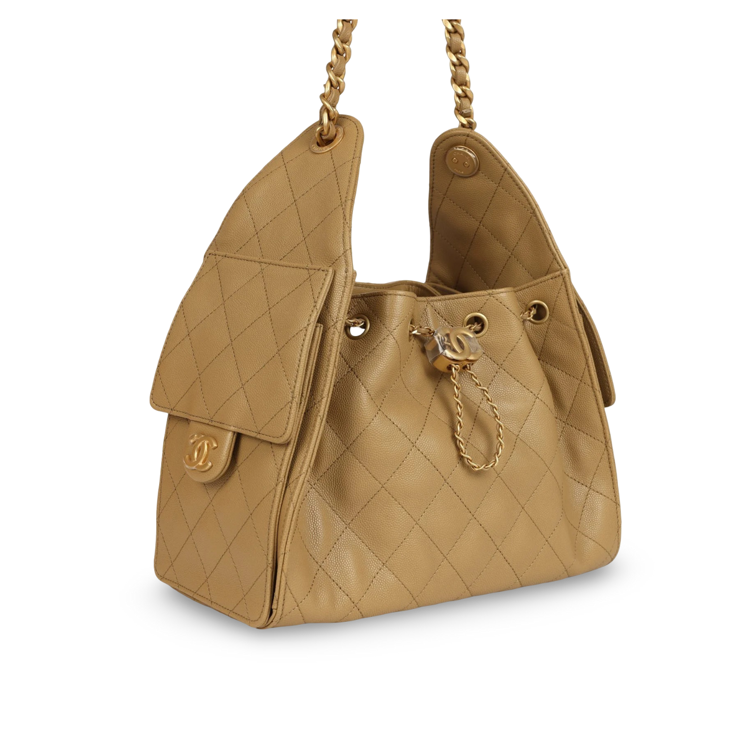 Chanel Quilted Caviar Small 25 Bag - GHW / Beige